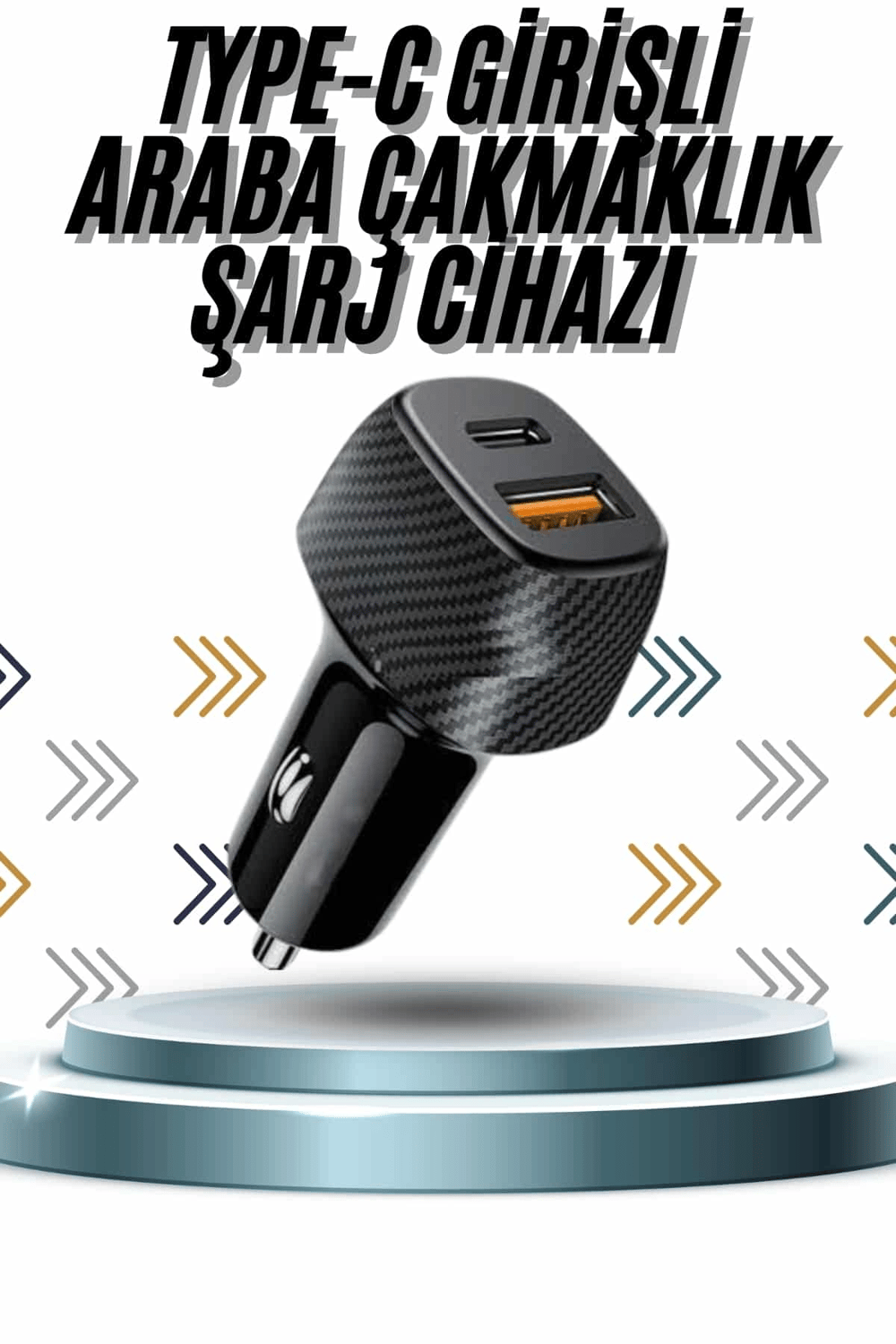Hızlı Oto Şarj Cihazı 38W Çift Girişli HIzlı Şarj Oto Çakmaklık Type-C