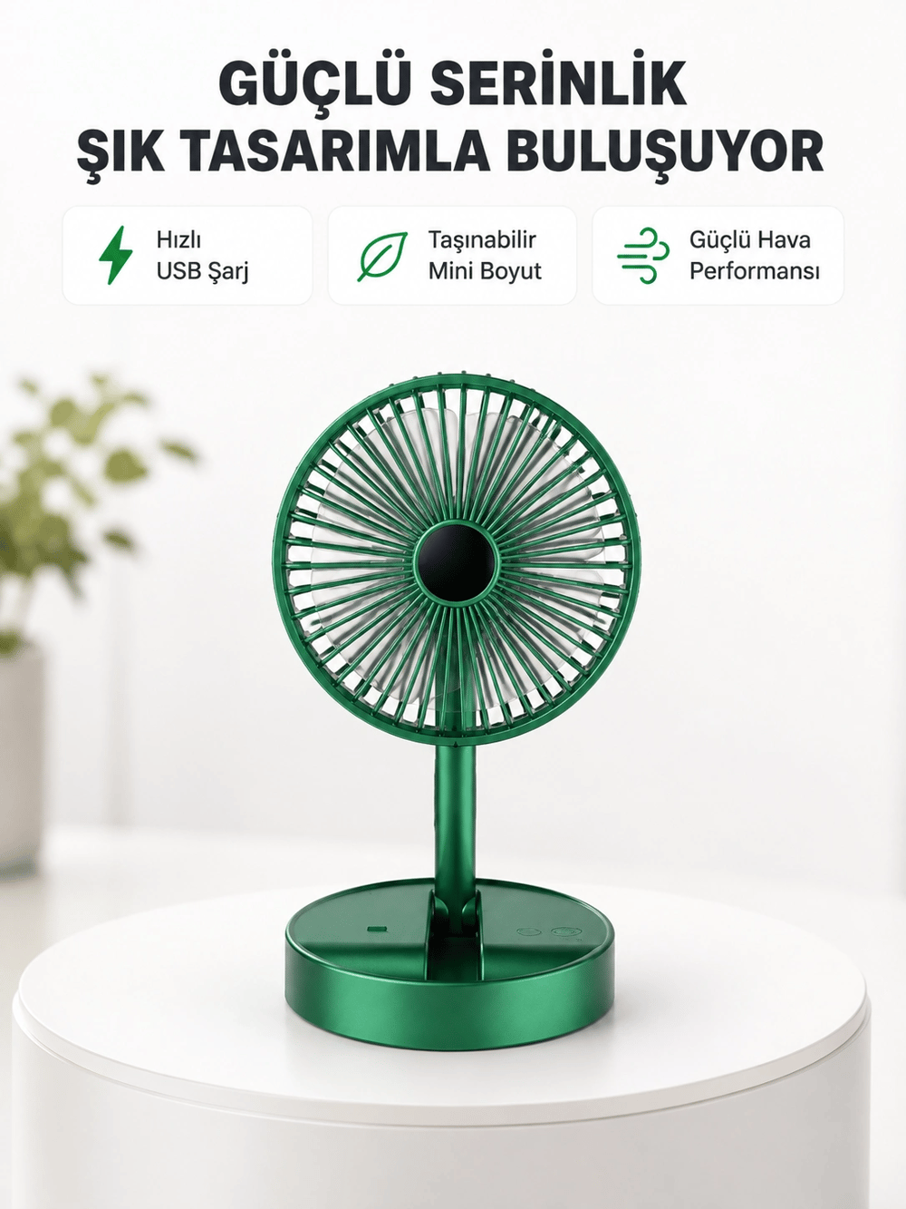 Katlanabilir Mini Fan – 3 Kademeli Soğutma, Şarjlı