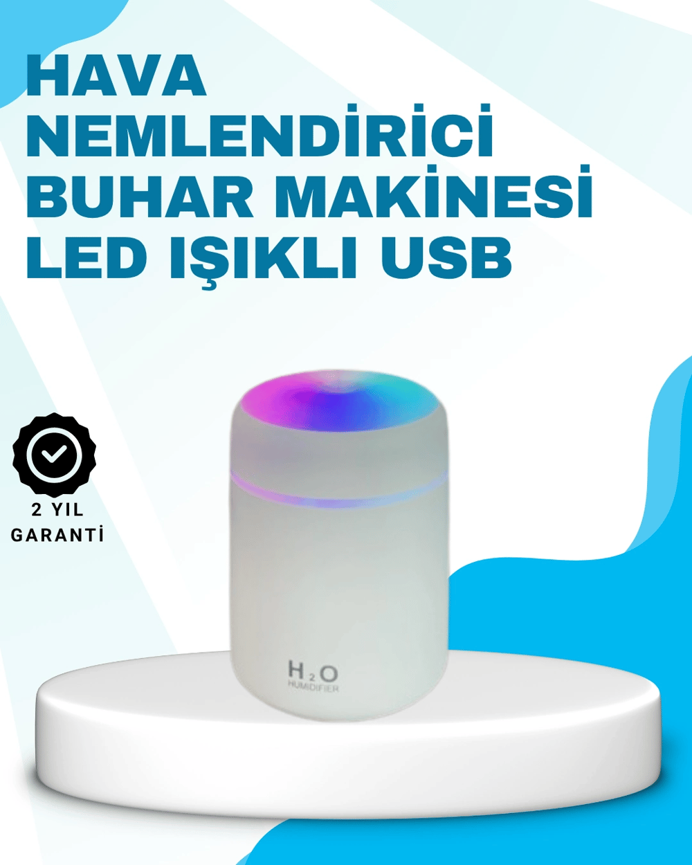 LED Işıklı Sessiz Masaüstü Nemlendirici – 3 Buhar Modu