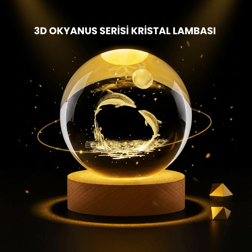 LED Işıklı Yunus Küre Ahşap Standlı Modern Dekoratif Aksesuar