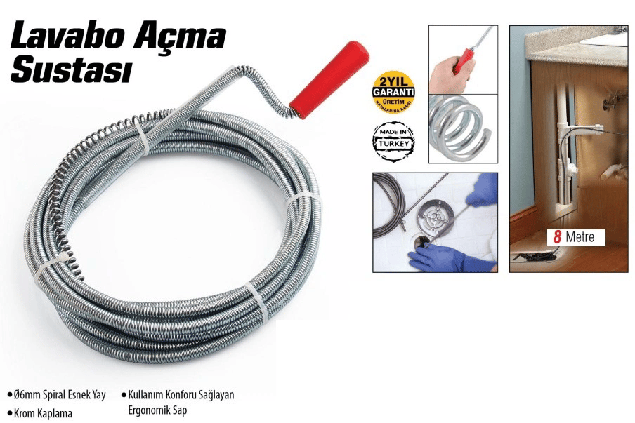 Lavabo Ve Gider Boruları Açacağı - Lavabo Açma Sustası - 8metre Bx40
