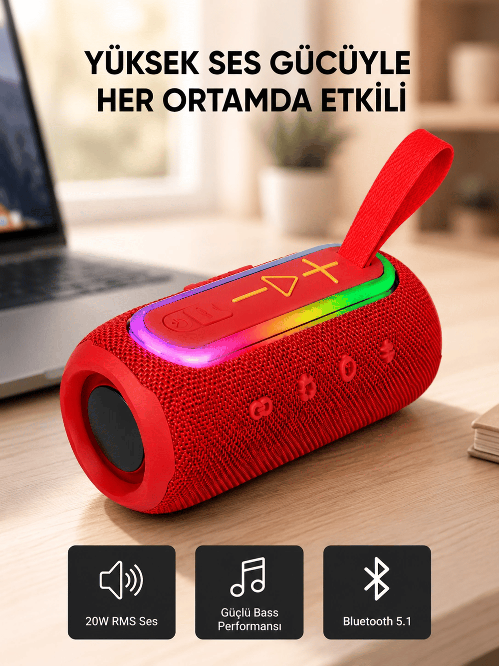 Mavi Taşınabilir Bluetooth Hoparlör Kompakt Tasarım ve Güçlü Ses