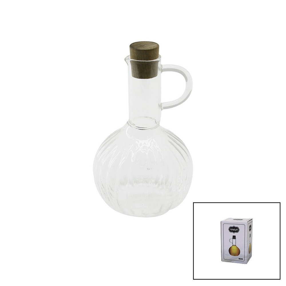 Mini Cam Yağdanlık Çizgili Desen 300ml Ahşap Bambu Mantar Tıpa Bx40