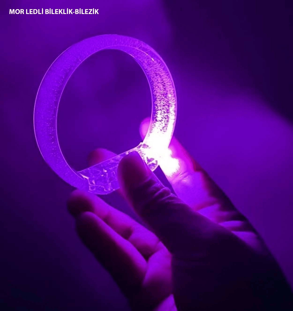 Mor Led Işıklı Baskı Yapılabilen Pilli Bileklik Bilezik 1,5 Cm Genişlik Bx40