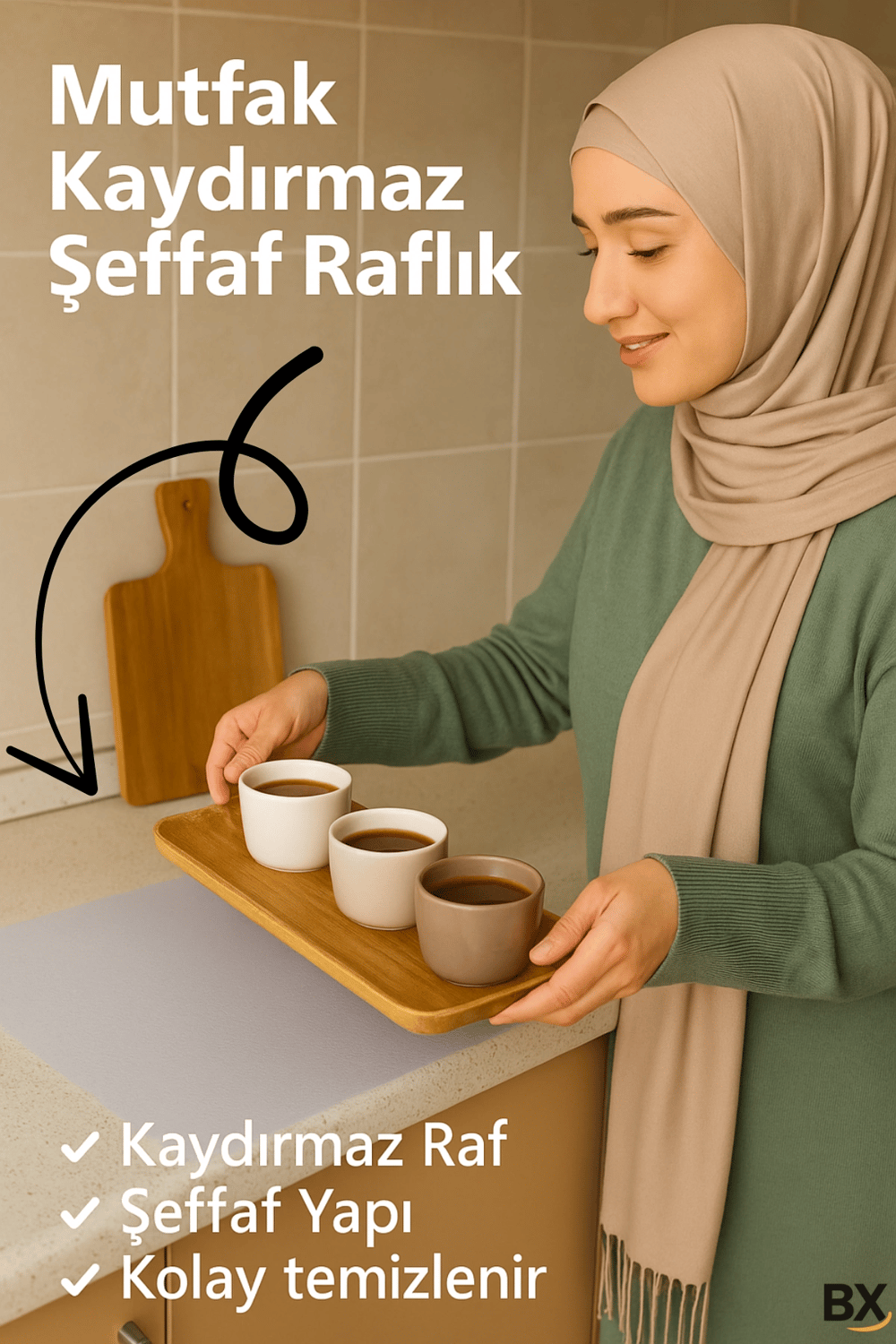 Mutfak Dolabı Çekmece Kaydırmaz Raf Örtüsü Şeffaf, Suya Dayanıklı, Kesilebilir Pvc 45x300 Cm