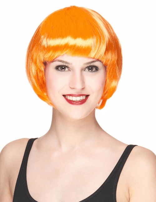 Neon Turuncu Renk Açık Turuncu Küt Parti Peruğu Kısa Takma Saç Bx40
