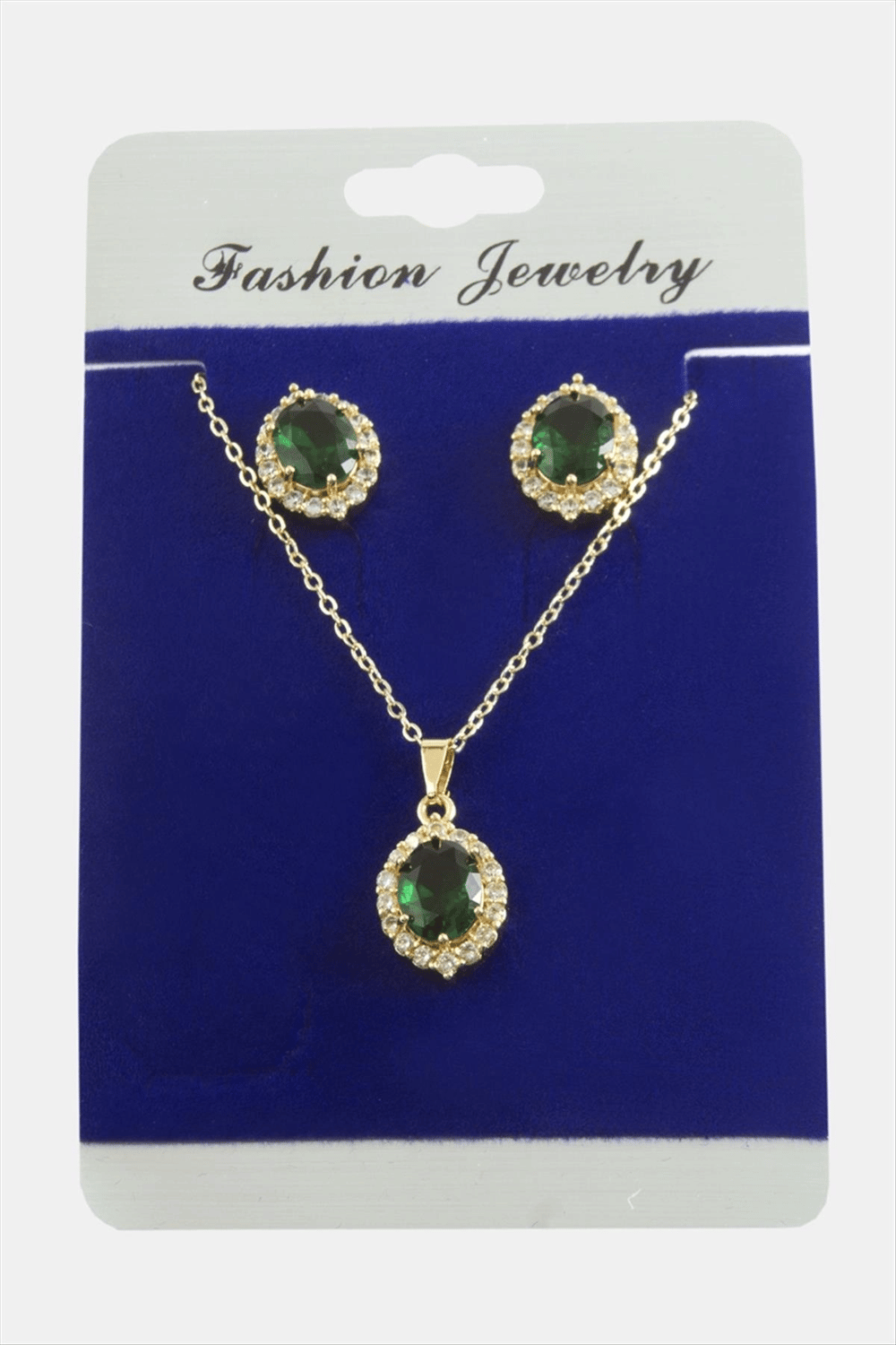 Oval Zirkon Taşlı Set Kolye