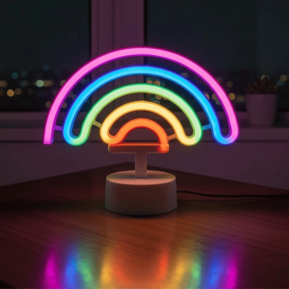Plastik Gökkuşağı Neon LED Işık – Dekoratif Renkli Masaüstü ve Ambiyans Aydınlatması