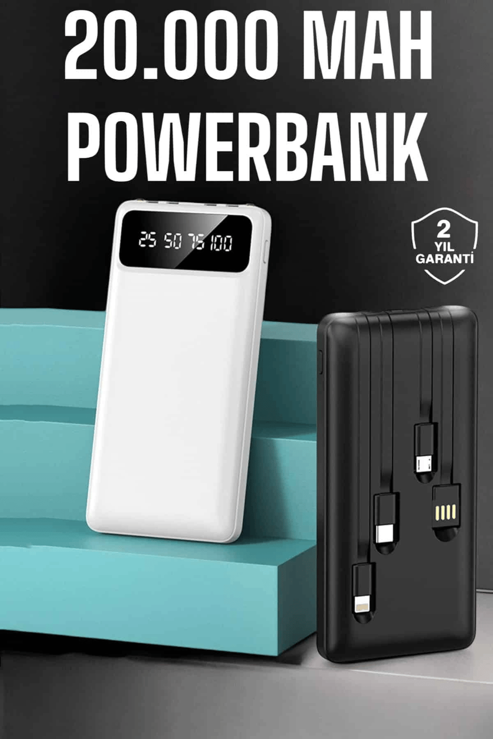 Powerbank 20.000 Mah Dijital Göstergeli LCD Ekran Uzun Pil Ömrü