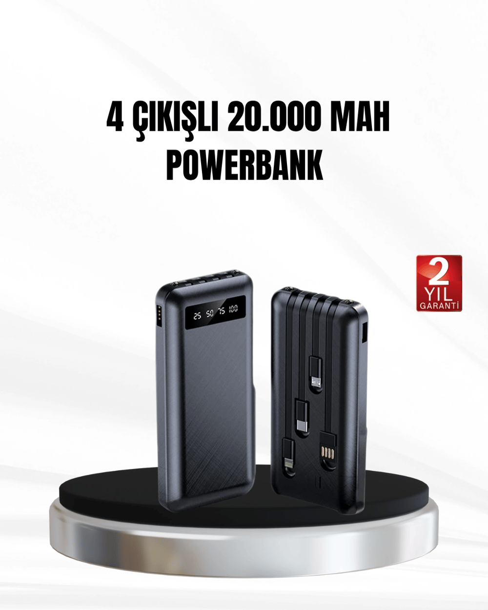 Powerbank 20000 mAh LED Fenerli ve Çoklu Güvenlik Korumasına Sahip