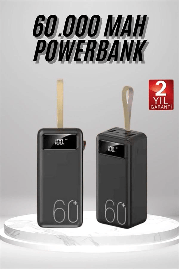 Powerbank 60.000 Mah Taşınabilir Şarj Hızlı El Fenerli Dijital Göstergeli