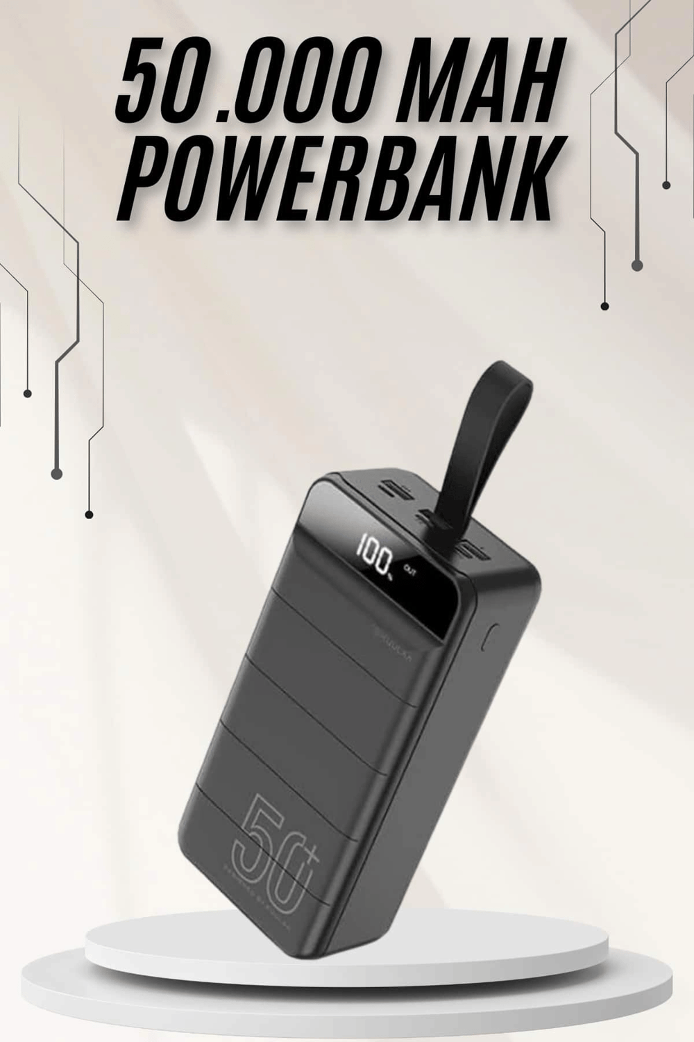 Powerbank Çoklu Şarj Girişi 50.000 Mah Taşınabilir Dijital Göstergeli