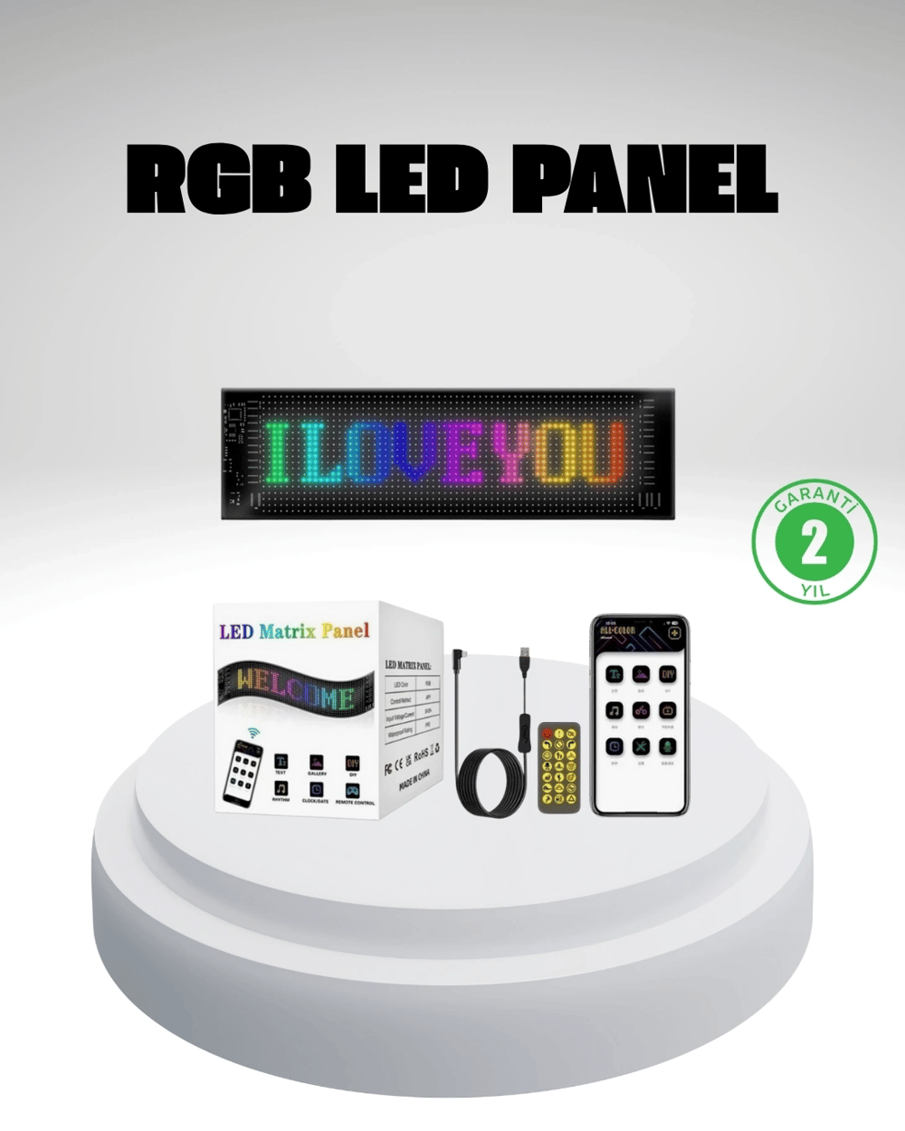 RGB LED Panel – Mobil Uyumlu, Yazı ve GIF Destekli, USB Bağlantılı Dekoratif Ekran