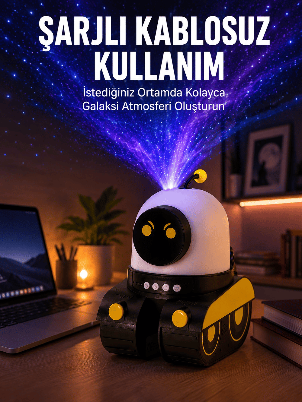 Robot Tasarımlı Bluetooth Hoparlörlü Yıldızlı Gökyüzü Projektör Yeni Nesil