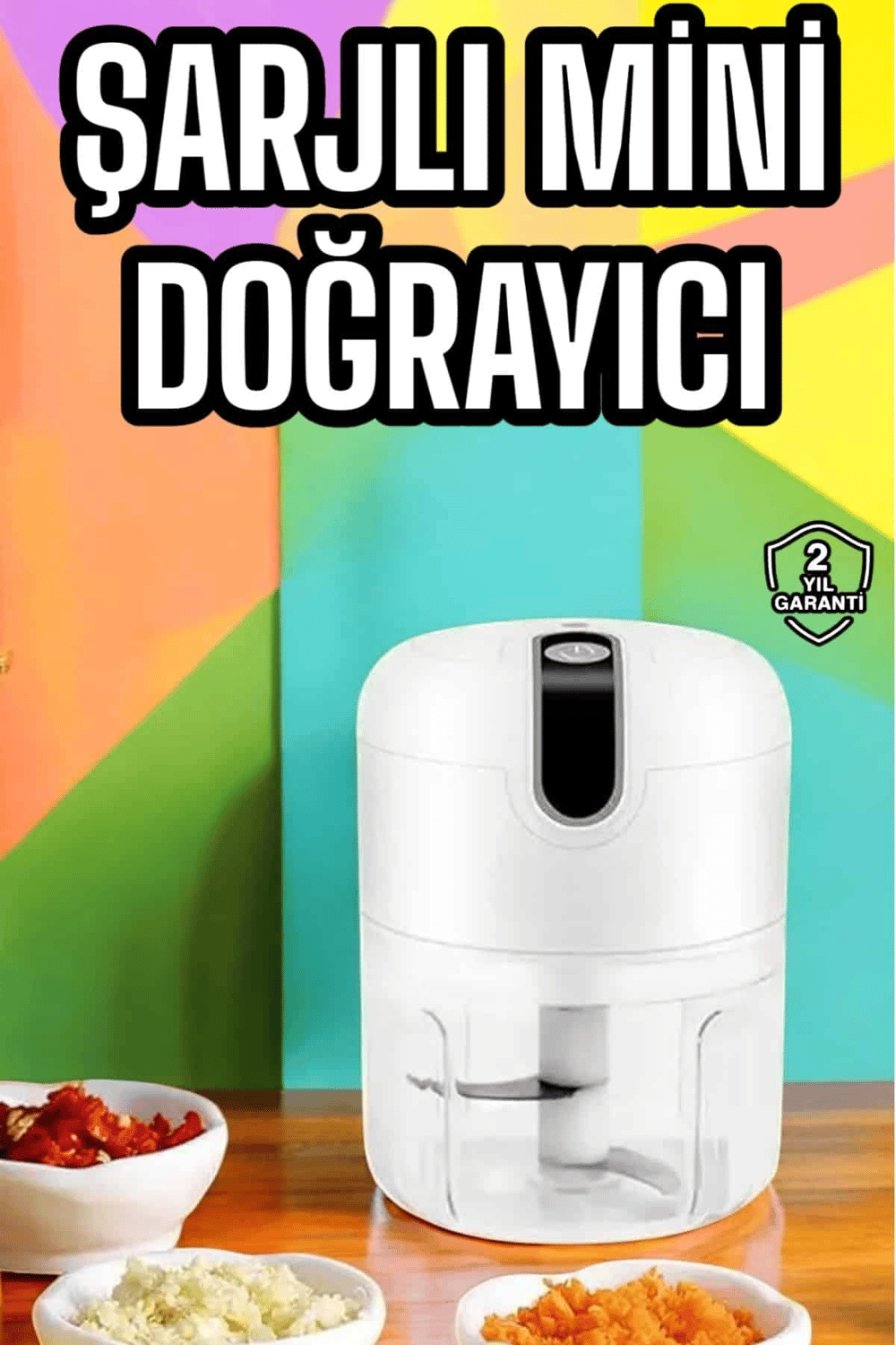 Şarjlı Portatif Doğrayıcı Mini Pratik Rondo El Doğrayıcı Üç Bıçaklı Çelik Bıçaklı