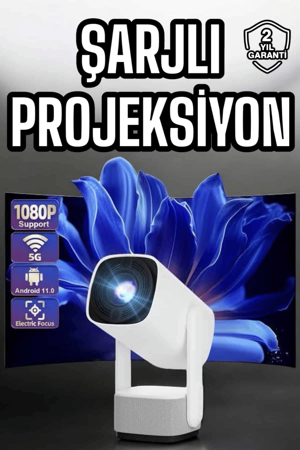 Şarjlı Projeksiyon Oyun Sinema Projektörü 4K HD Görüntü Kaliteli