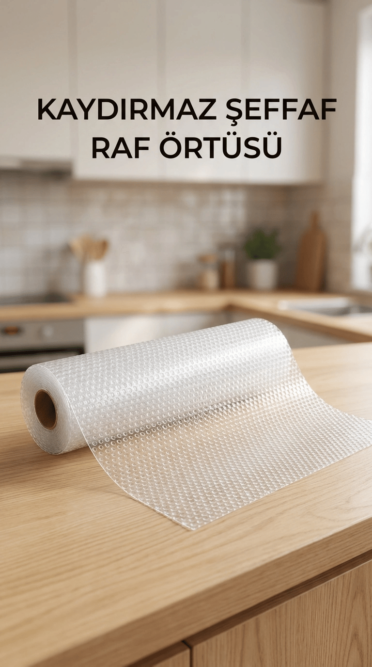 Şeffaf PVC Raflık Kaymaz Çekmece Örtüsü 45x300 cm Mutfak Dolap İçi Koruyucu