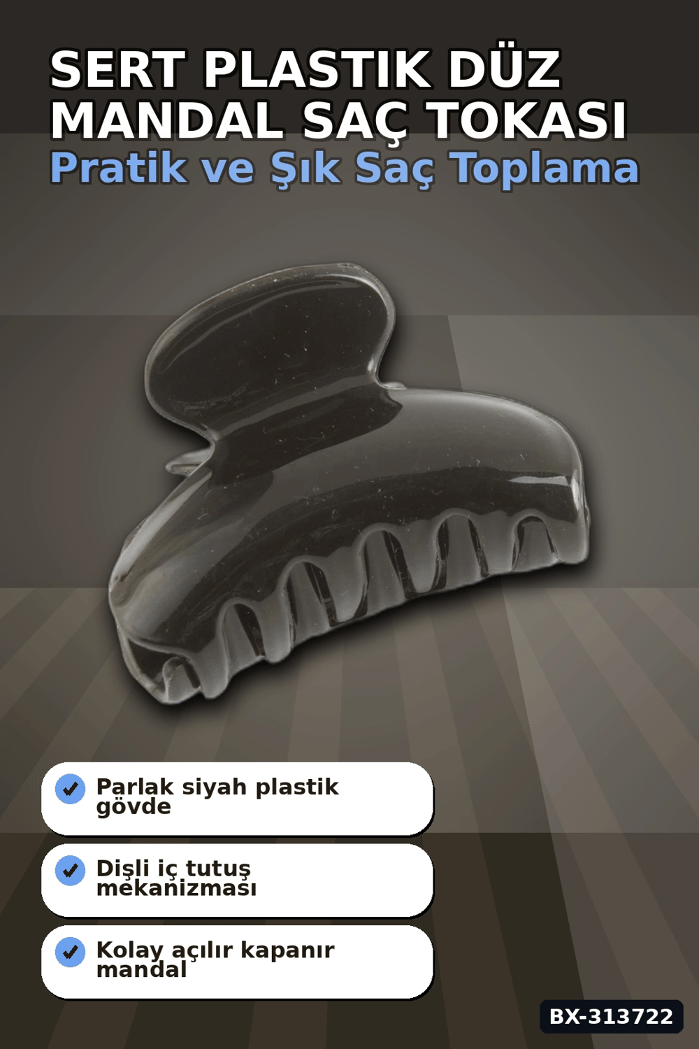 Sert Plastik 6 cm Düz Mandal Saç Tokası - Tekli Paket, Günlük Kullanım BX-313722
