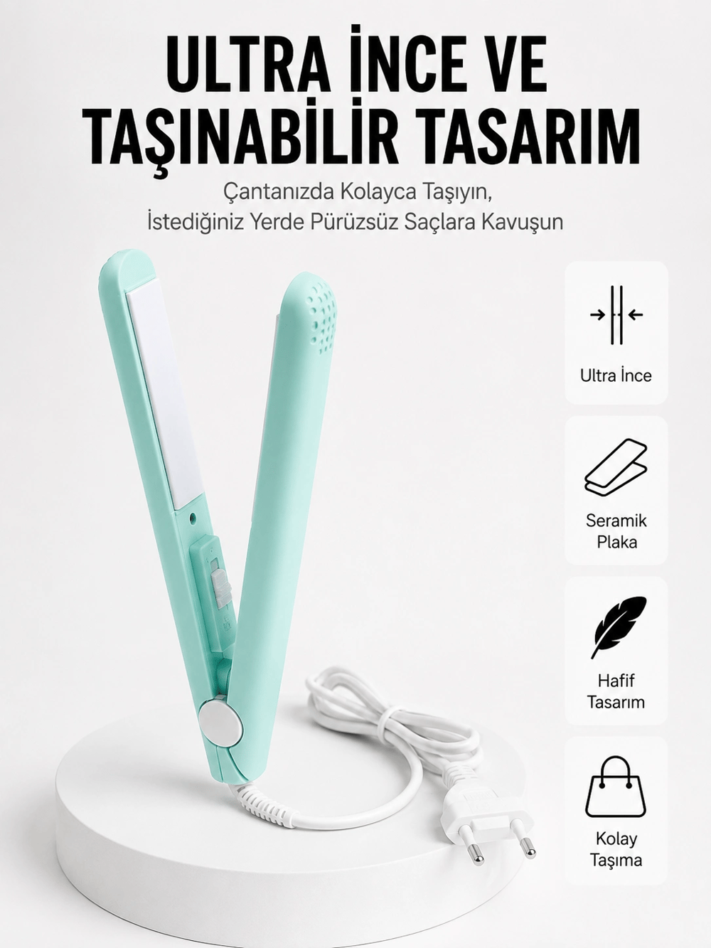 Seyahat Tipi Taşınabilir Saç Düzleştirici Saç Şekillendirici Yüksek Isı Ayarlı