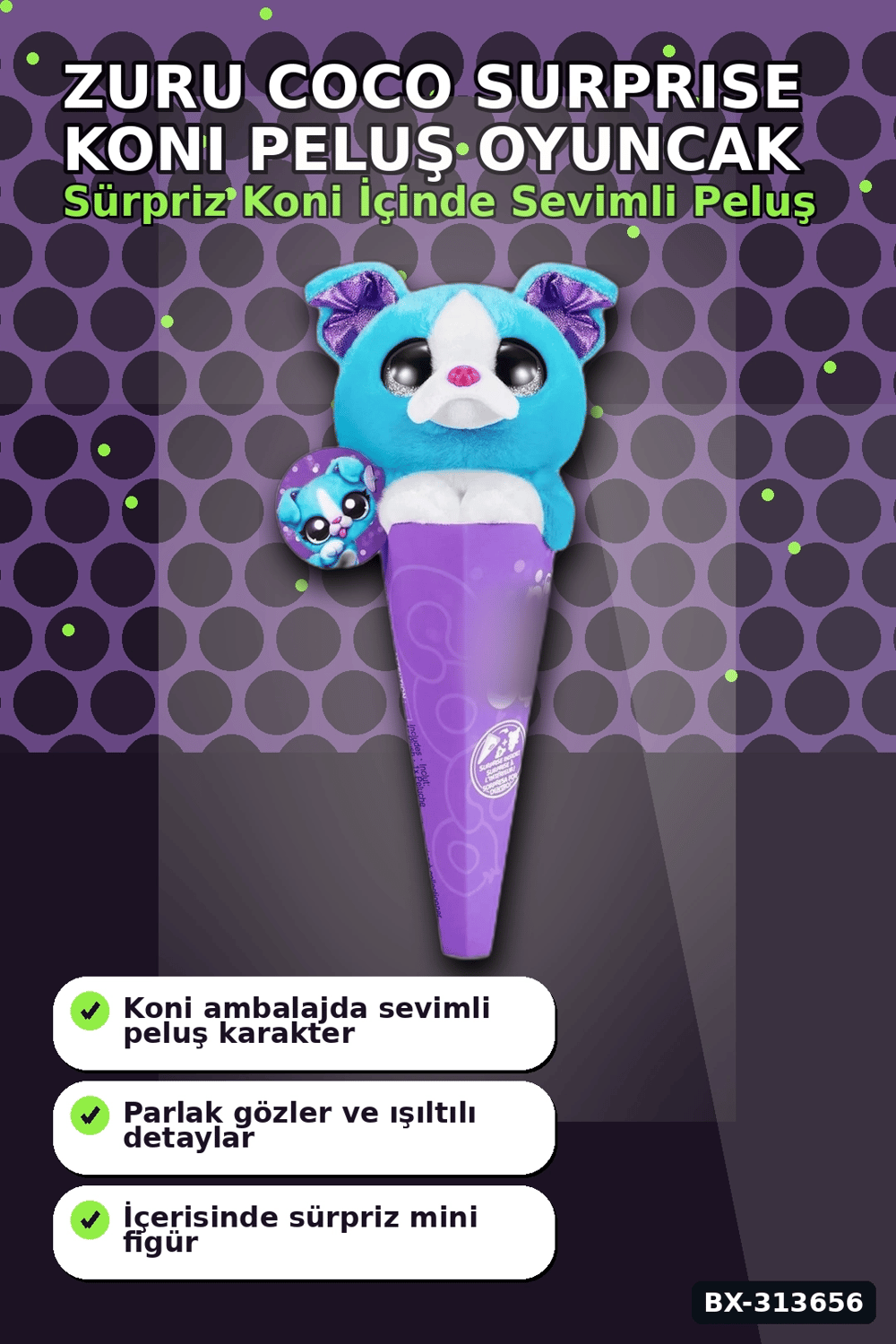 Sürpriz Bebekli Koni Peluş Coco 28 cm - 6 Karakterden Rastgele 1 Adet, 3+ Yaş Hediye BX-313656
