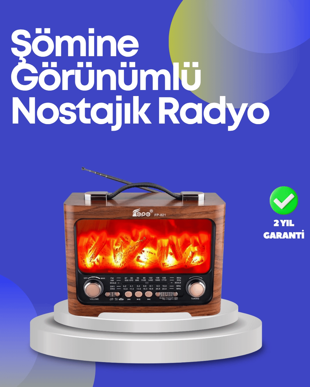Taşınabilir Kamp Hoparlörü – Solar Şarjlı, Şömine Efektli, 7W Güçlü Ses