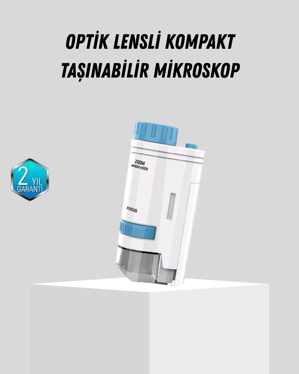 Taşınabilir Mini Mikroskop LED Işıklı 80X–200X Büyütmeli ve Odak Ayarlı