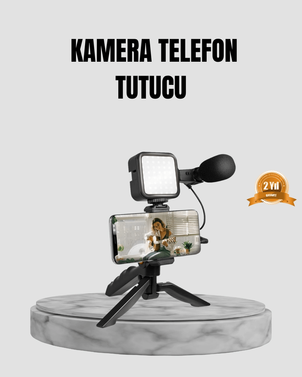 Telefon Video Çekim Kiti LED Aydınlatma Mikrofon Tripodlu Tam Set