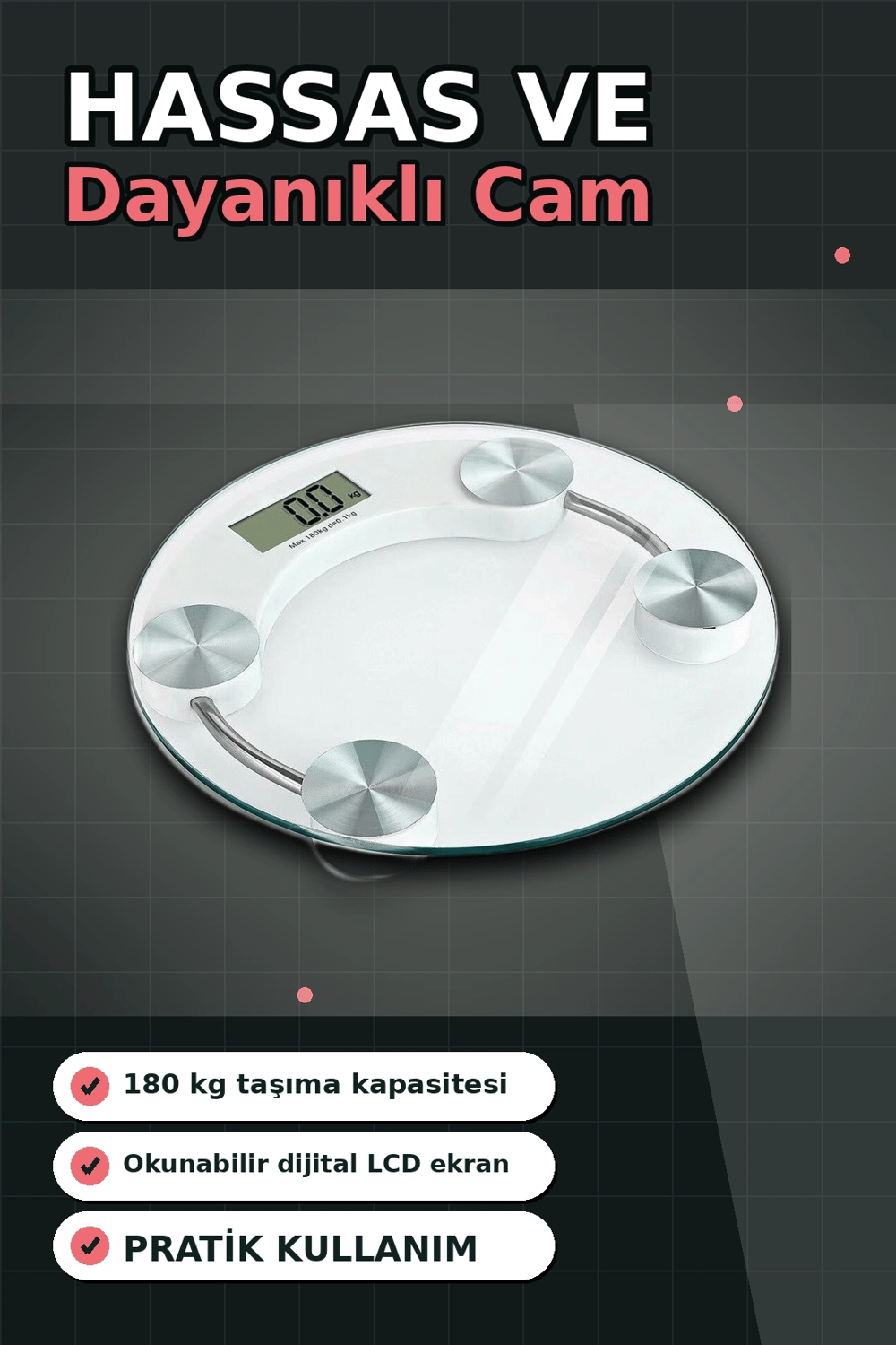 Temperli Cam 180 Kg Kapasiteli Dokunmatik Baskül - Şeffaf Dijital Tartı, Ev Kullanımı BX-313434