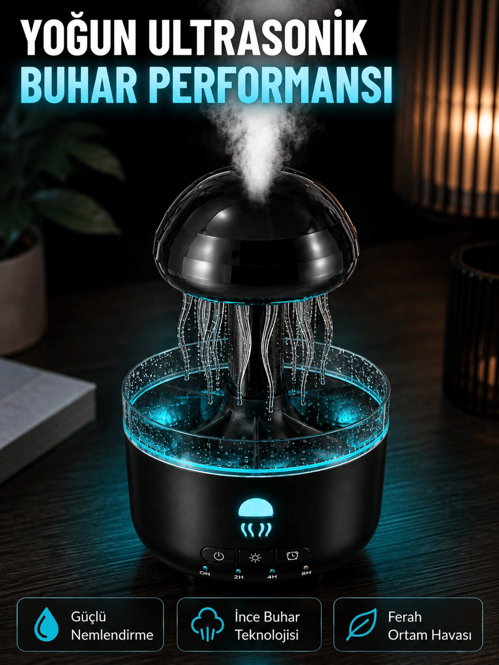 Ultrasonik Denizanası Hava Nemlendirici Sessiz Çalışan RGB Ortam Işıklı Aromaterapi Difüzörü