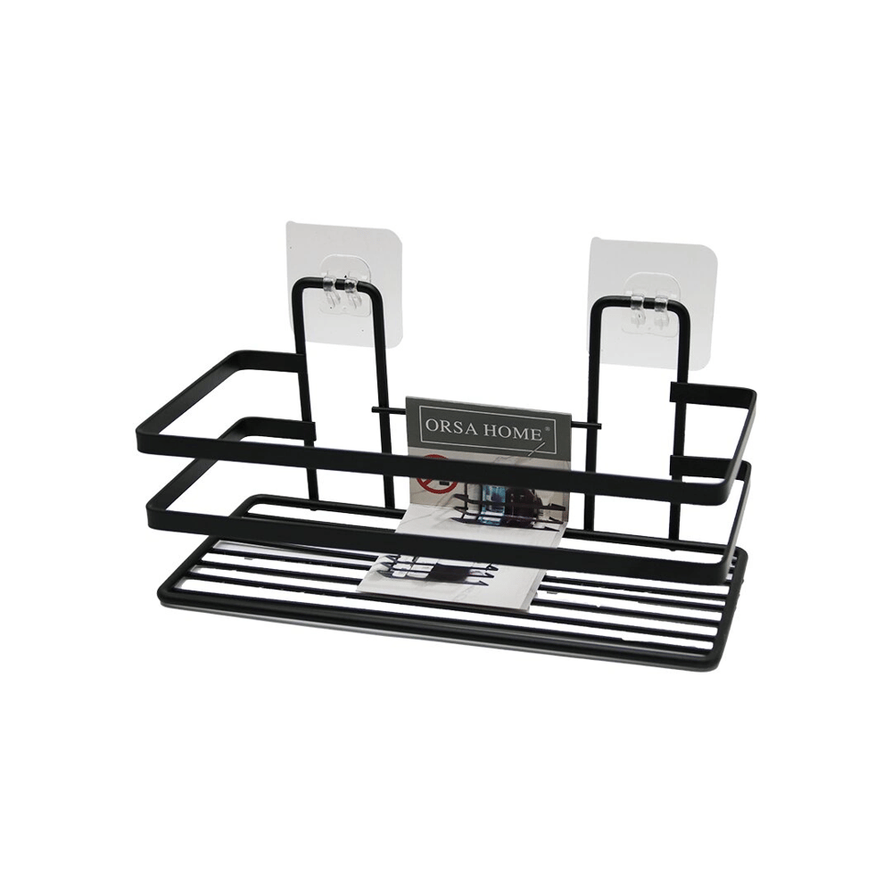 Yapışkanlı Askılı Çok Amaçlı Siyah Kare Banyo Raf Bx40