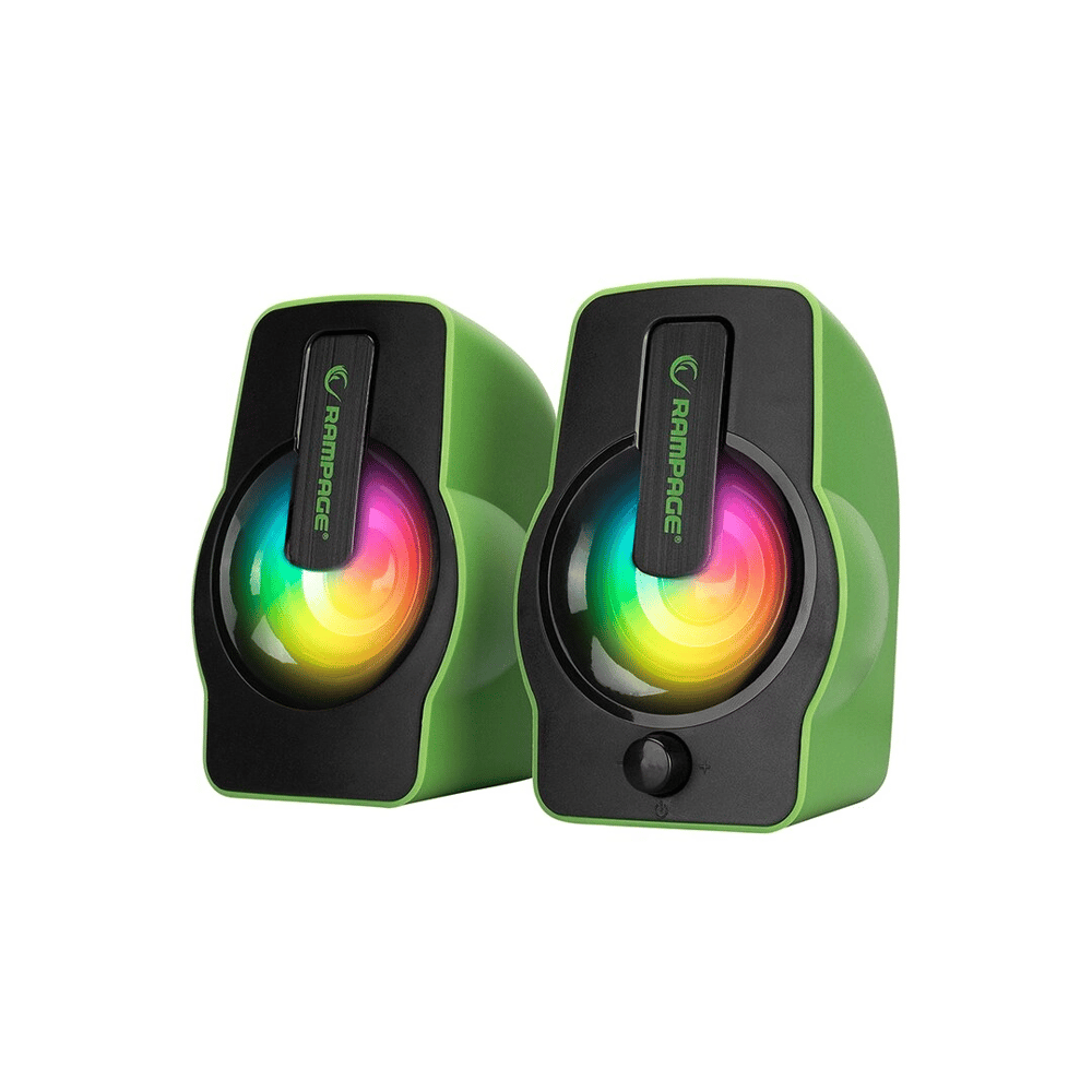 Yeşil - Rgb Işıklı 1+1 Hoparlör Speakaer Set Usb Kablo 2.0 Multimedya - 6w Bx40