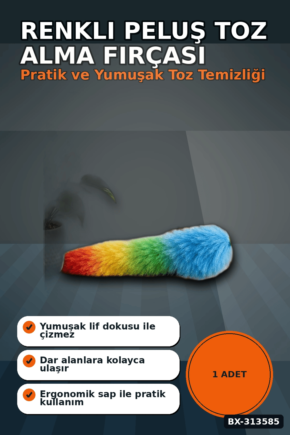Yumuşak Lifli Peluş Toz Alma Fırçası - Renkli Püsküllü 1 Adet Ev Temizlik Aparatı BX-313585