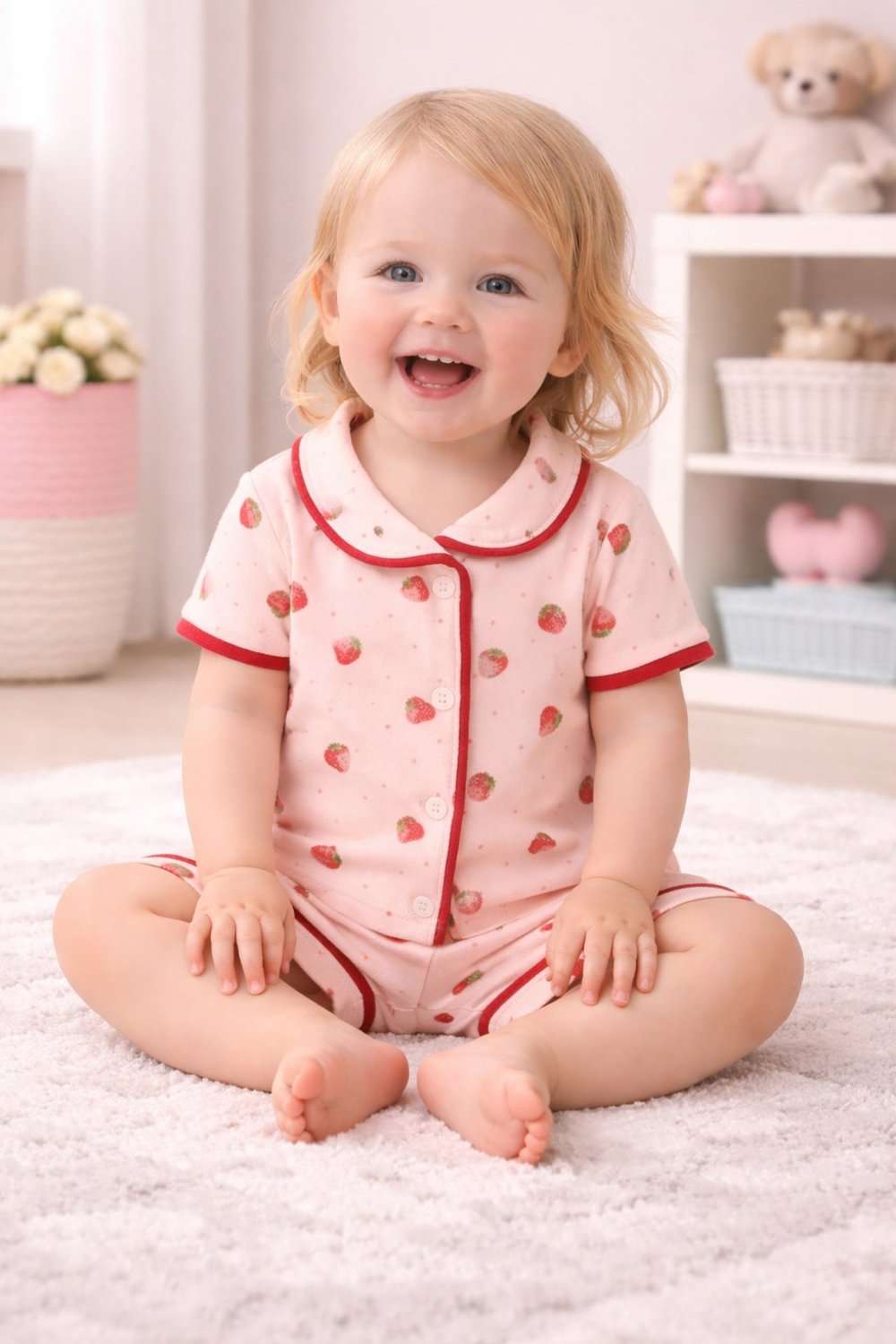 Kız Bebek Çilekli Pijama Takımı -Somon