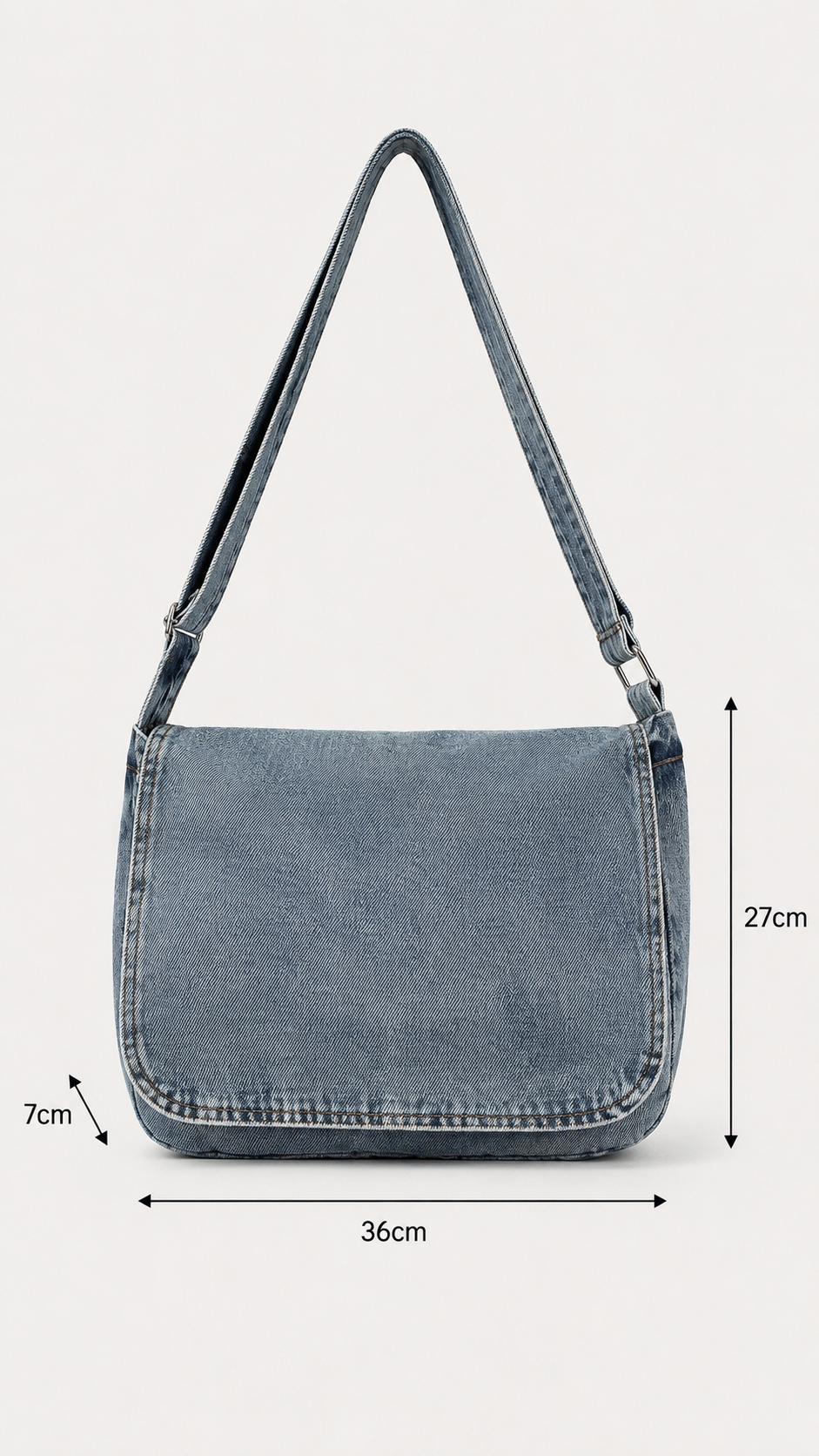 Buz Mavi Denim Kapaklı Ayarlanabilir Askılı Kadın Omuz Çantası
