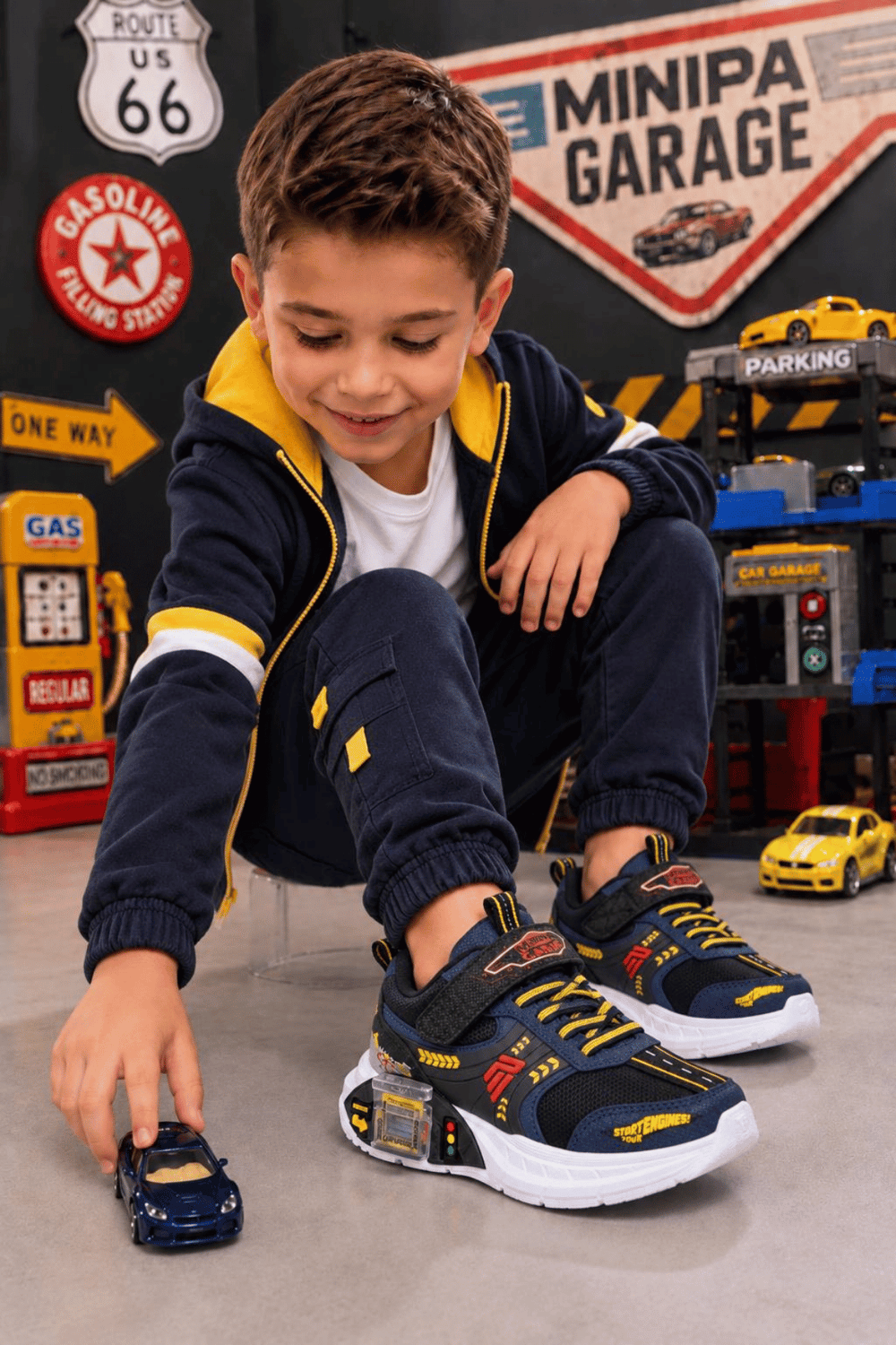 Garaj Tabanlı, Çift Metal Arabalı, Ortopedik Çocuk Spor Ayakkabı / Lacivert