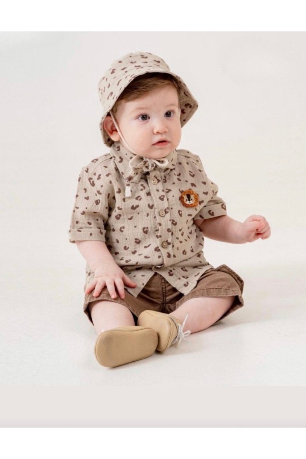 Erkek Bebek Leoparlı 3lü Müslin Takım