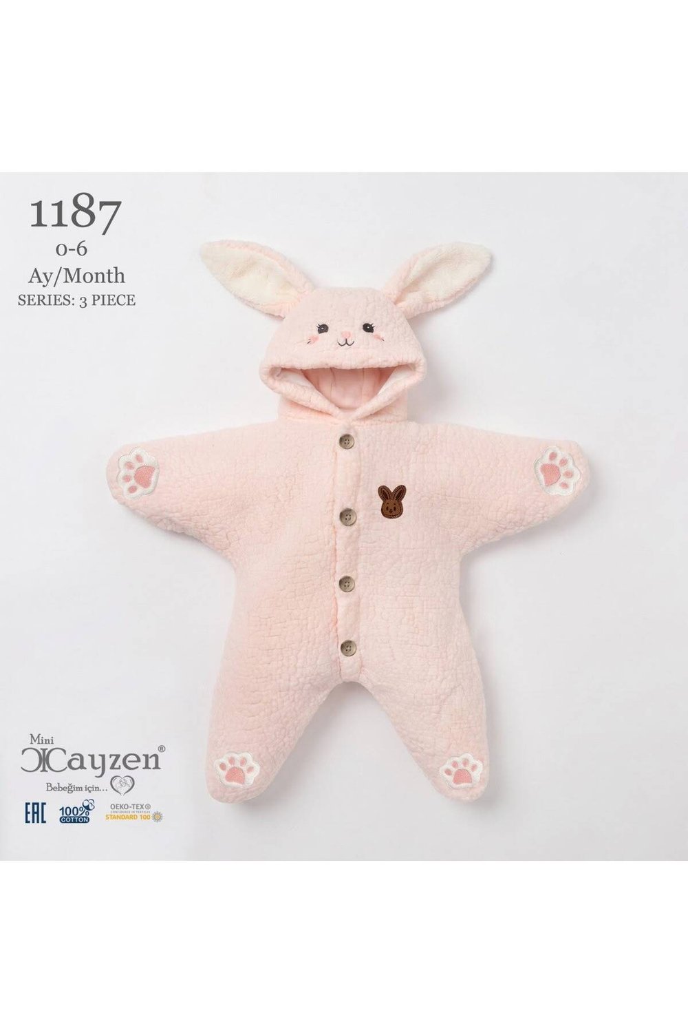 Tavşan Nakışlı Welsoft Peluş Kız Bebek Tulum