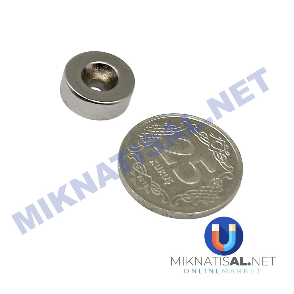 15x5 mm (8-4mm) N35 Havşalı Güçlü Neodyum Mıknatıs