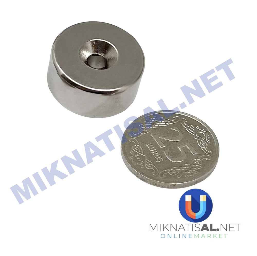 20x10 mm (8-4mm) N35 Havşalı Güçlü Neodyum Mıknatıs Ters Kutup (N KUTUP)