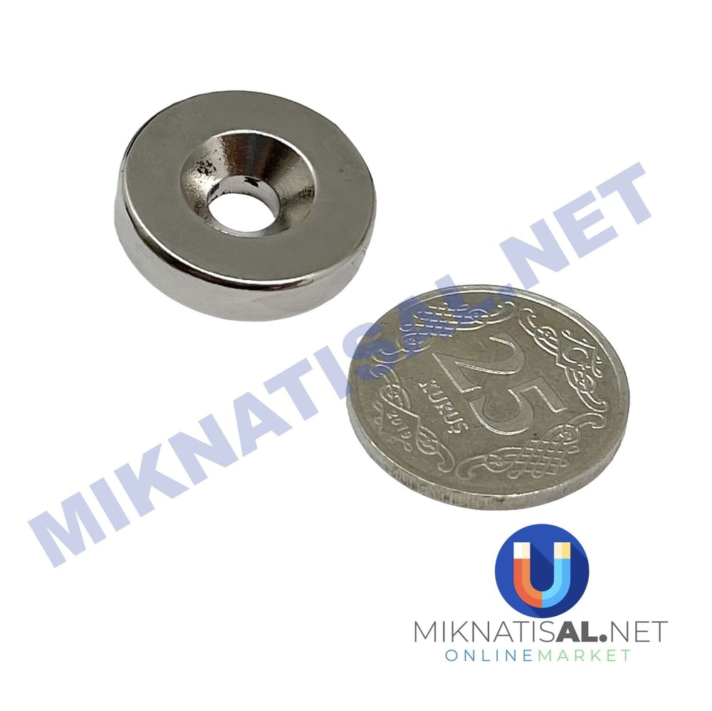 25x5 mm (8-4mm) N35 Havşalı Güçlü Neodyum Mıknatıs