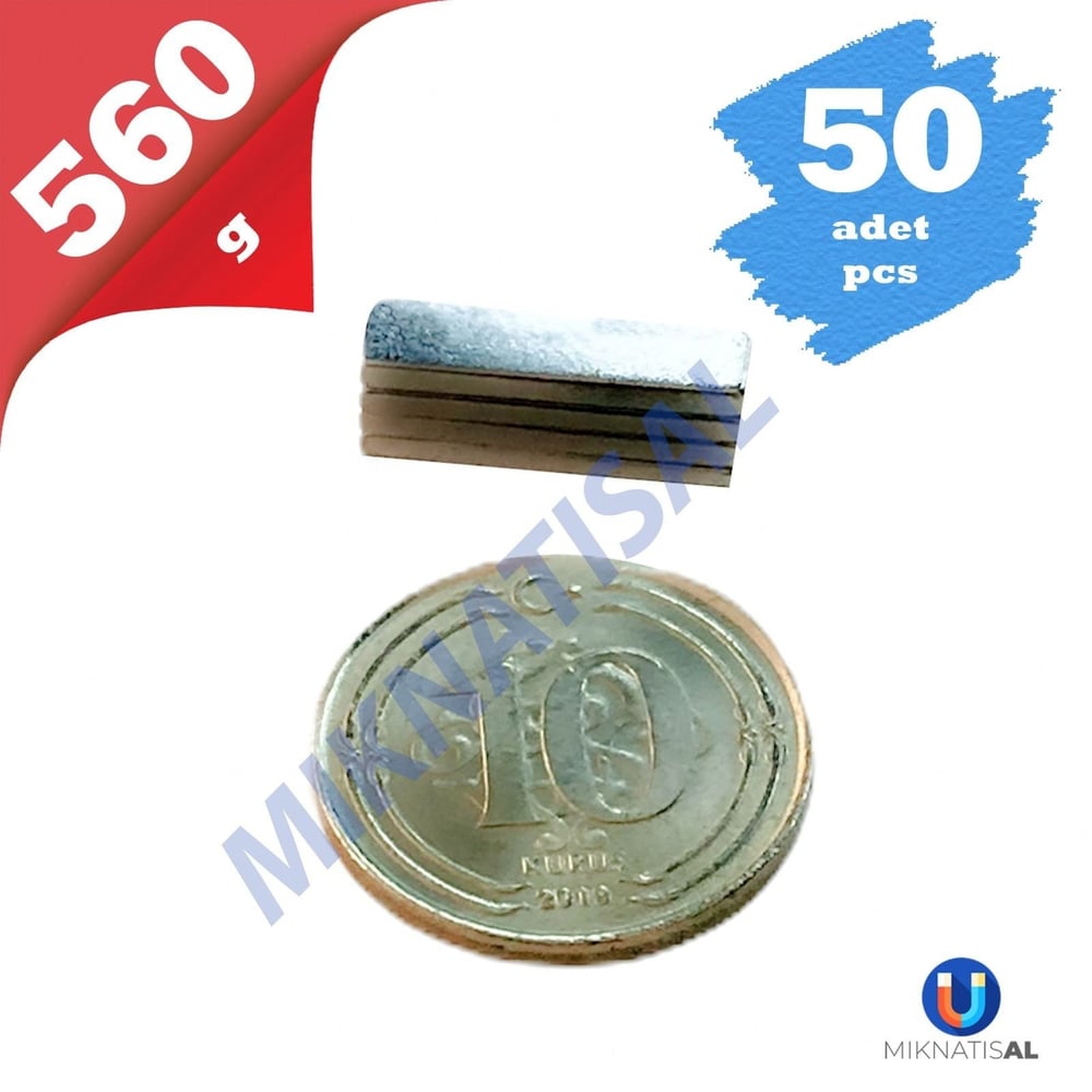 50'Lİ PAKET Boy 15mm En 3,5mm Kalınlık 1,4mm N35 Köşeli Güçlü Neodyum Mıknatıs