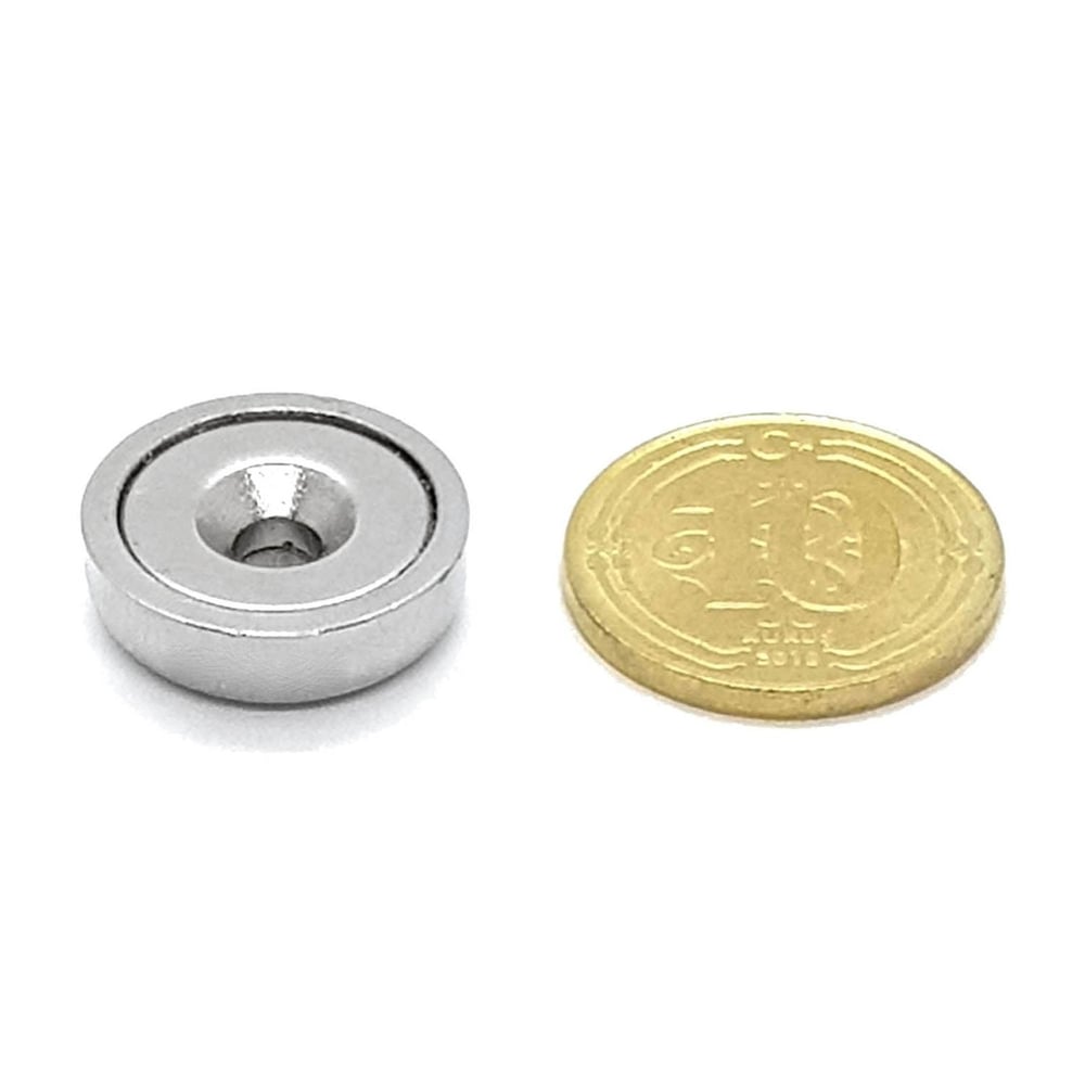 6'LI PAKET 16mm Neodyum Havşa Delikli Pot Mıknatıs - Gömme Vidalanabilir Pot Mıknatıs