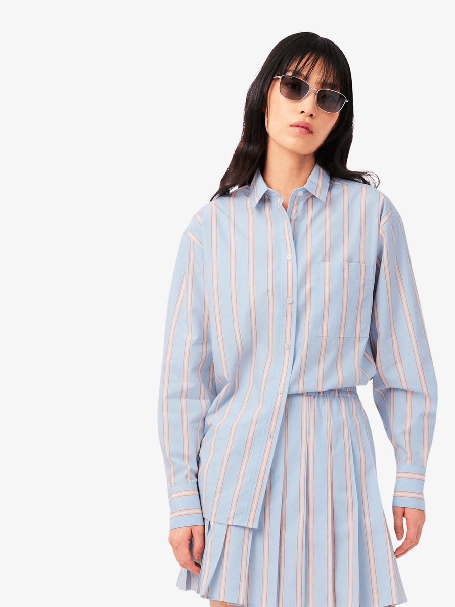 LACOSTE OVERSİZE FİT ÇİZGİLİ MAVİ GÖMLEK