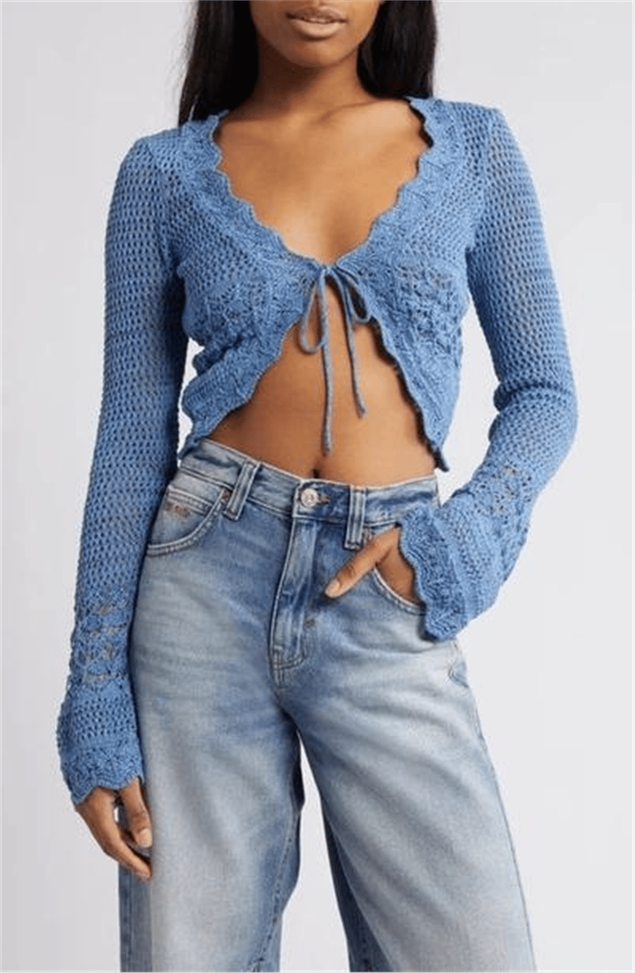 URBAN OUTFİTTERS ÖNDEN BAĞLAMALI MAVİ MİNİ HIRKA 