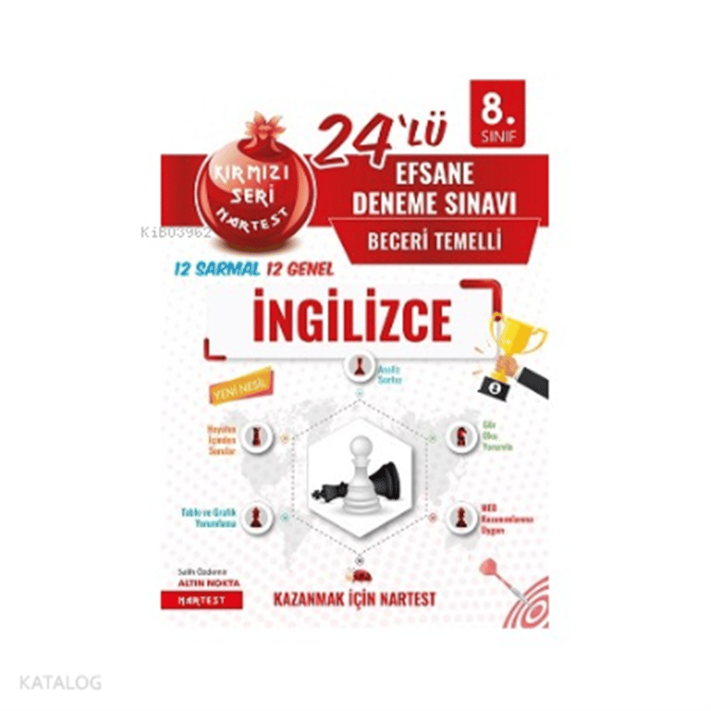 NARTEST 8. Sınıf Kırmızı Nar Efsane İngilizce 24 Deneme Sınavı  (12 Sarmal + 12 Genel)
