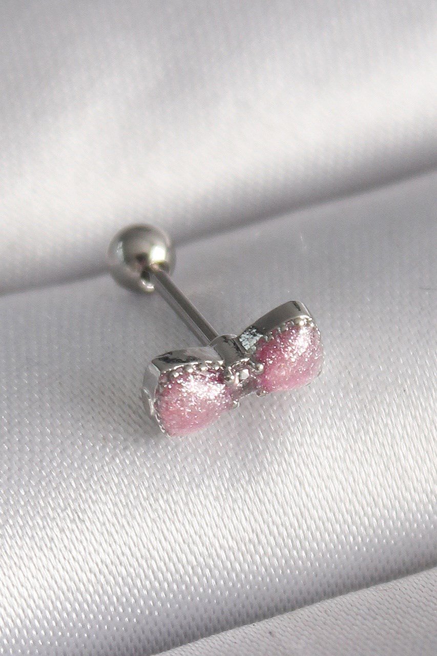 316l Çelik Gümüş Renk Pembe Kurdele Zirkon Taş Detay Tragus Piercing