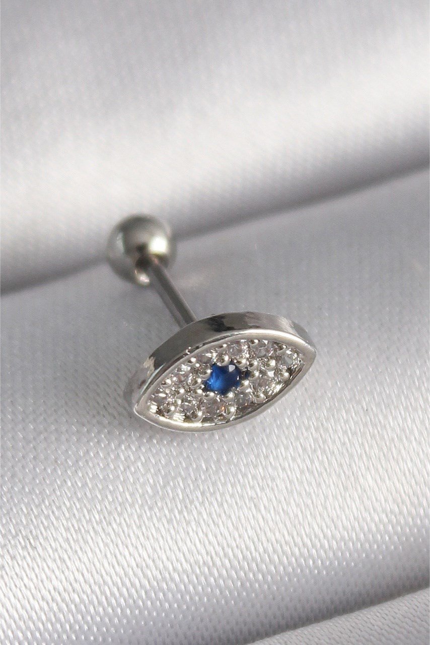 316l Çelik Gümüş Renk Zirkon Taşlı Göz Tragus Piercing