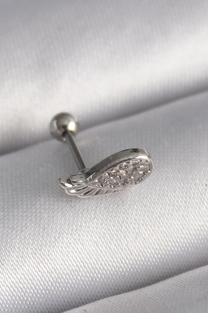 316l Çelik Gümüş Renk Zirkon Taşlı Kanat Tragus Piercing