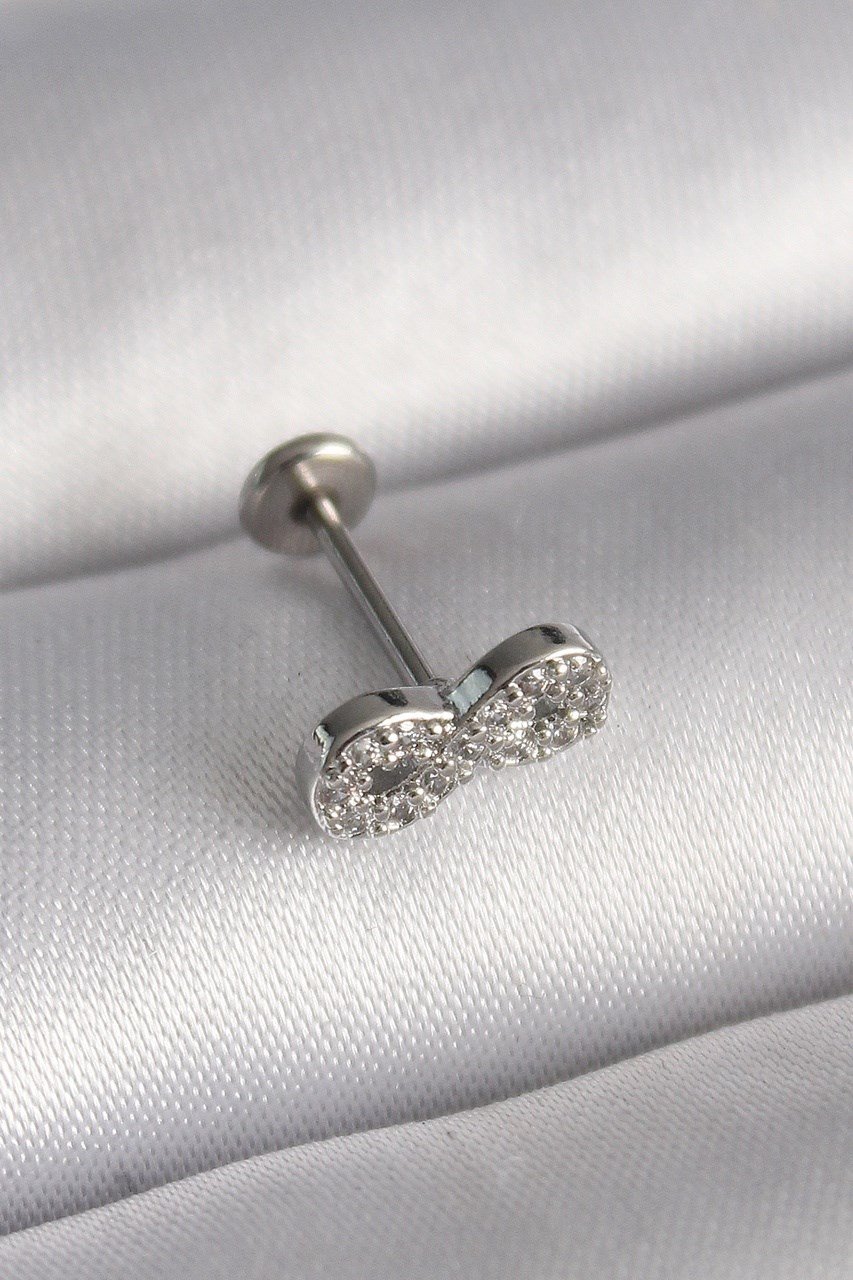 316l Çelik Gümüş Renk Zirkon Taşlı Sonsuzluk Model Tragus Piercing