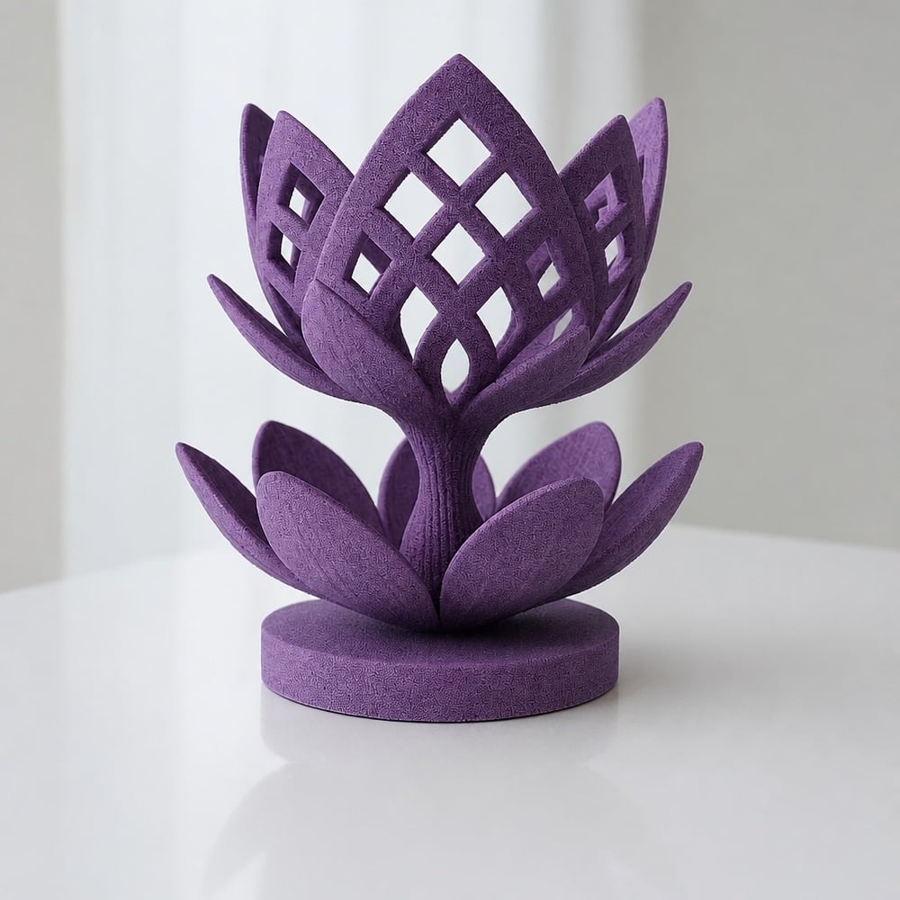 3d Baskı Lotus Çiçeği Mumluk - Dekoratif Tealight Mumluk-mor Çok Renkli